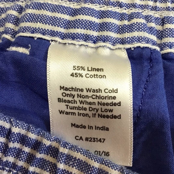 Talbots The Easy Drawstring Blue White Striped Linen Blend Pants Size 8P - Picture 5 of 6